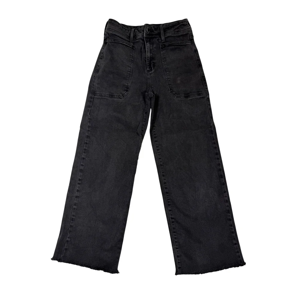 Just Black Denim Womens Wide Leg Utility Patch Pocket Jeans Raw Hem Black 27
